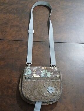 Haiku Brown Crossbody Bag with Mint Floral Flap